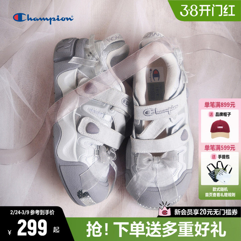 Champion冠军膨膨厚底玛丽珍凉鞋夏季新款户外复古鞋镂空魔术贴