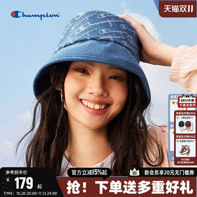 Champion冠军渔夫帽女秋季帽子防紫外线时尚遮阳防晒帽盆帽圆顶