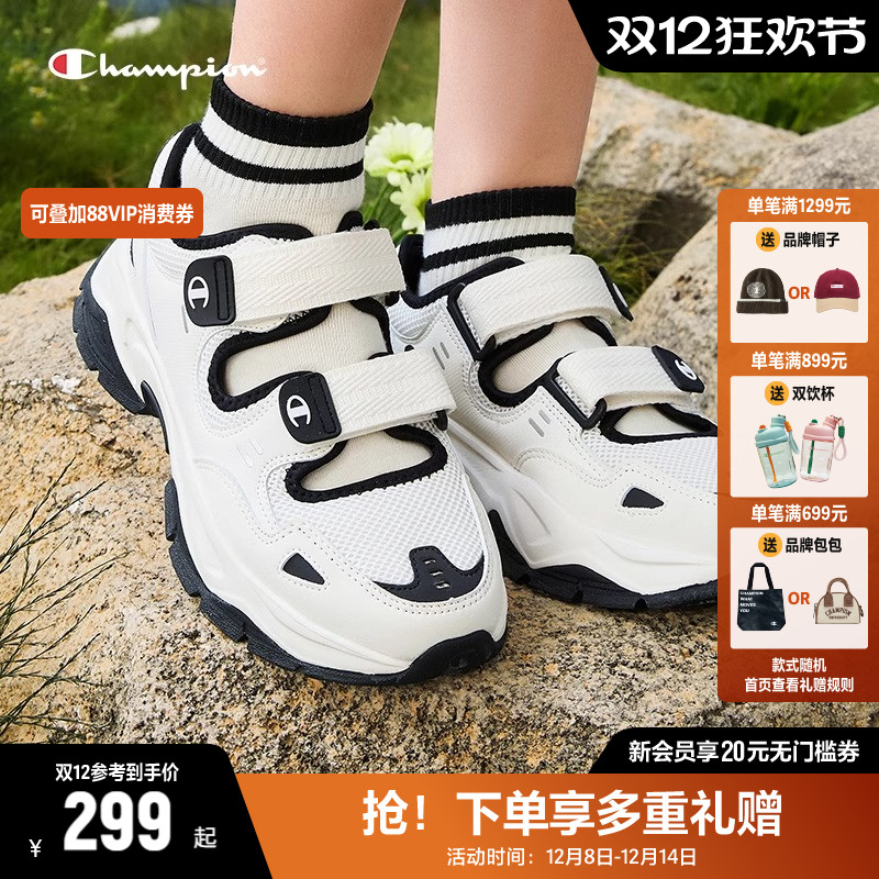 Champion冠军Mono牛仔老花凉鞋夏季厚底运动凉鞋女玛丽珍镂空