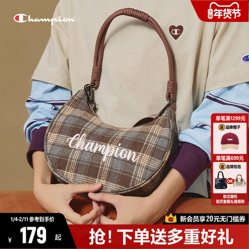 Champion冠军斜挎包2025冬季新款小香风包包月亮包单肩包斜挎女包