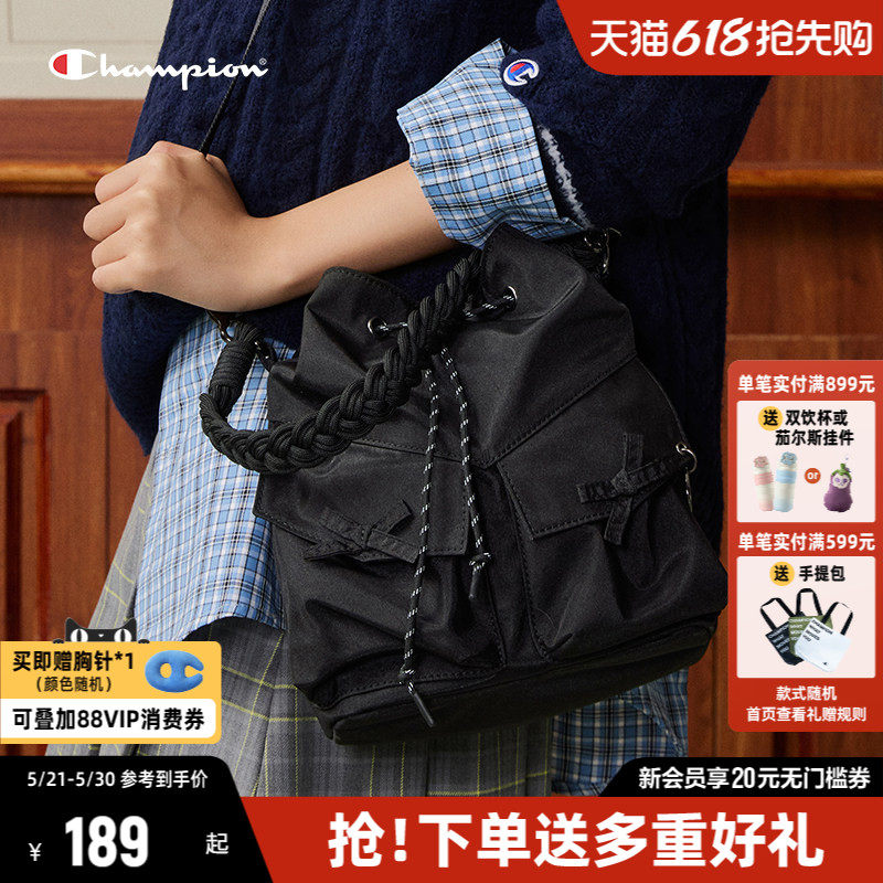 Champion冠军斜挎包26春夏新款经典抽绳水桶包包女单肩包手