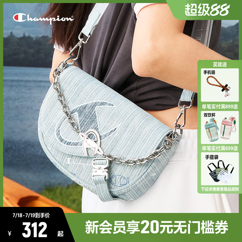 Champion冠军单肩包女2025夏季丹宁老花斜跨马鞍包单肩包斜挎包男