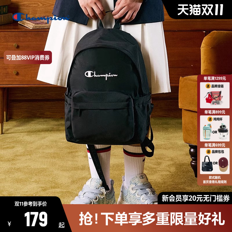 Champion冠军双肩包女秋季新款书包初中生帆布包双肩背包男学生