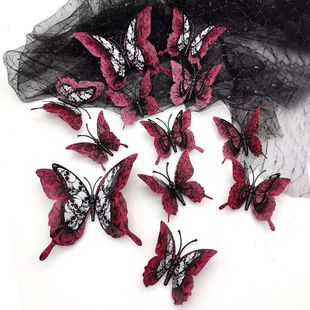 哥特风3D仿真立体蝴蝶墙贴diy谷美拍摄装 饰墙贴 饰道具客厅房间装