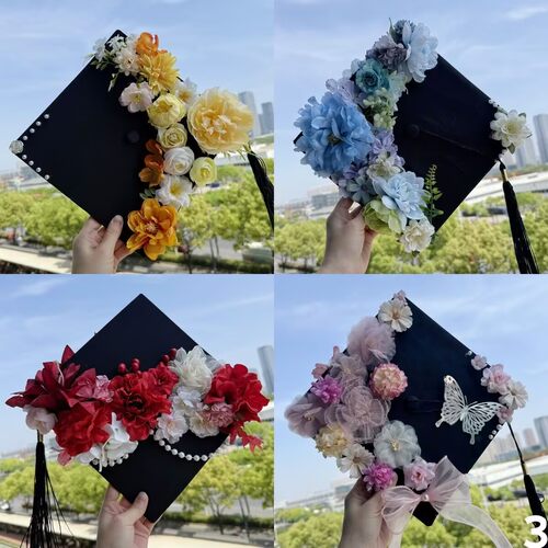 热销diy学士帽成品簪花仿真花