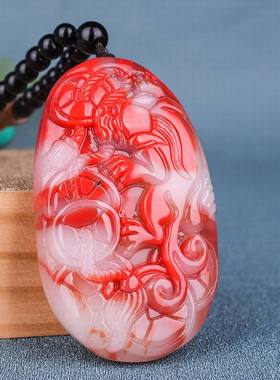 天然新疆和田玉鸡血玉籽料貔貅手把件招财护主神兽皮丘玉石挂件