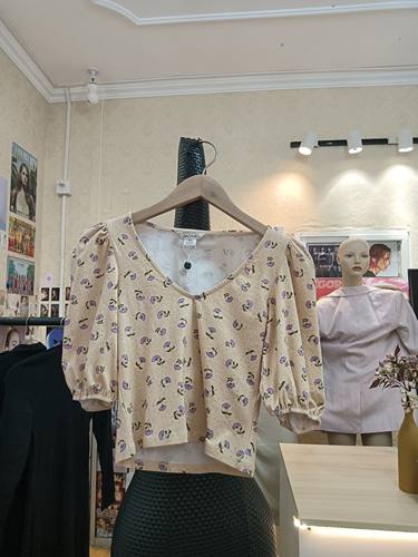 monki紫黄色小碎花波点v领中袖上衣商场撤柜品牌