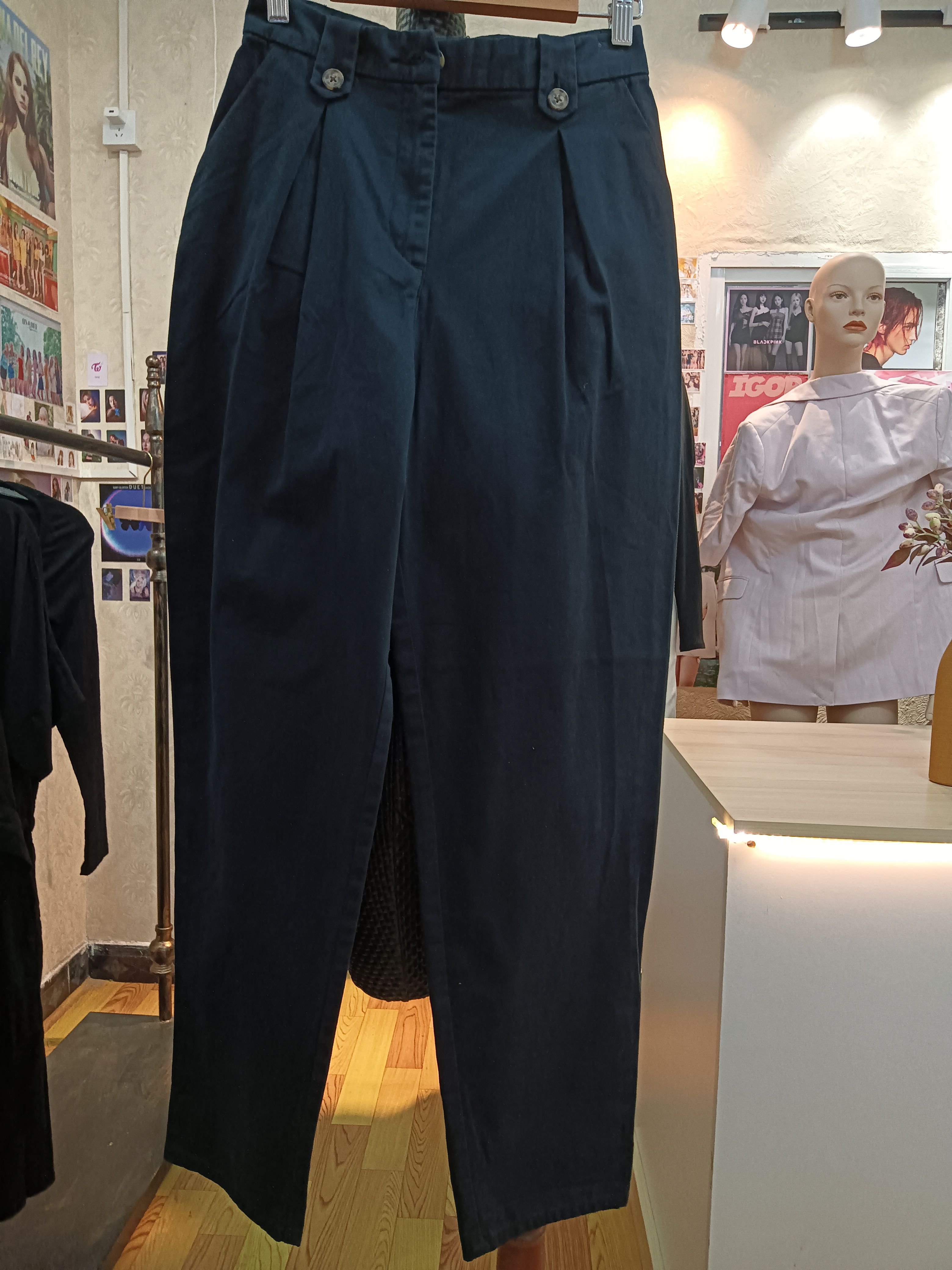 monki藏青色棉布休闲长裤商场撤柜品牌