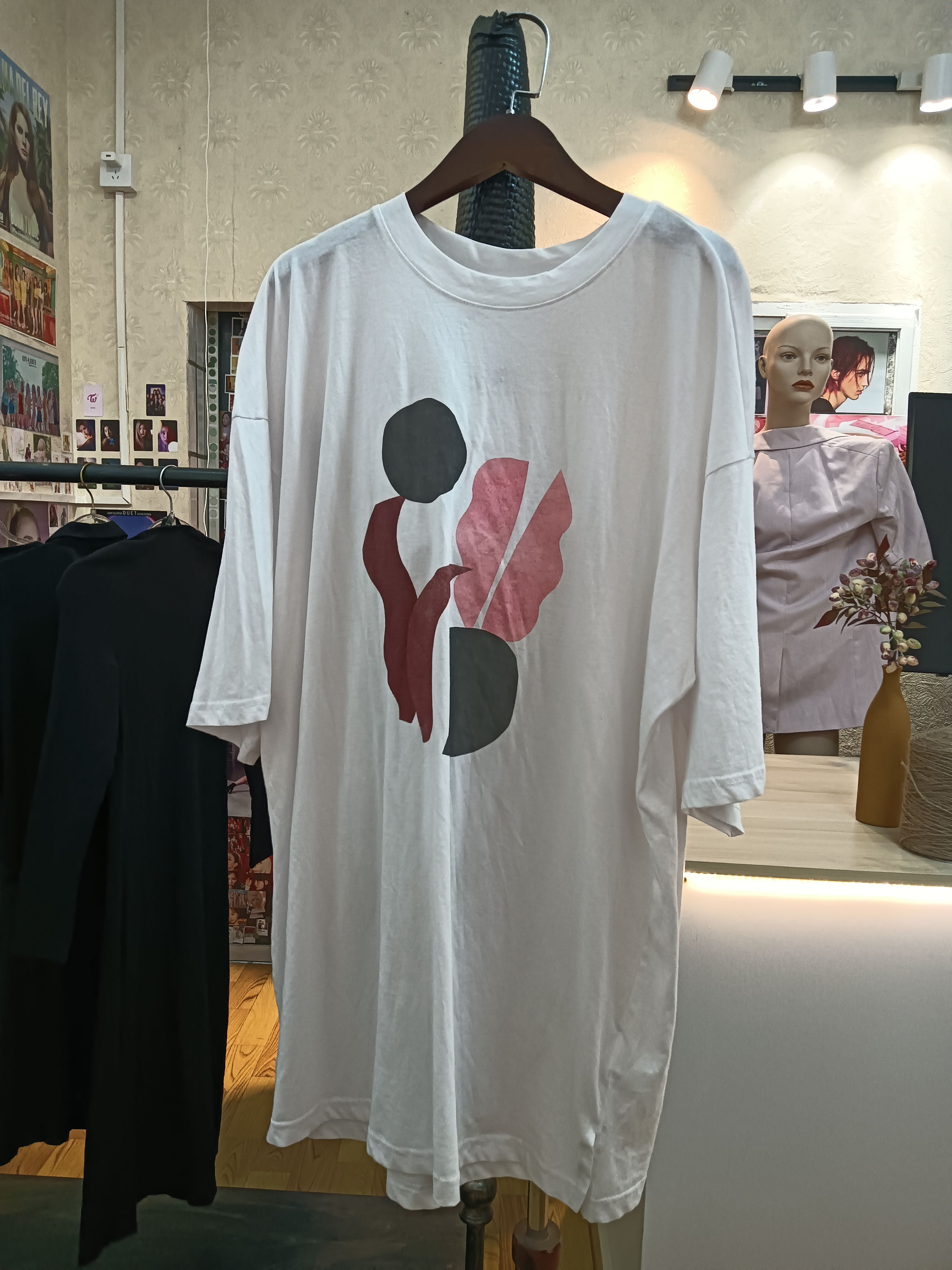 monki印花不规则图案白色纯棉大版t恤裙短袖商场撤柜品牌