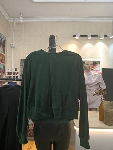 monki墨绿色丝绒圆领长袖套头卫衣商场撤柜品牌