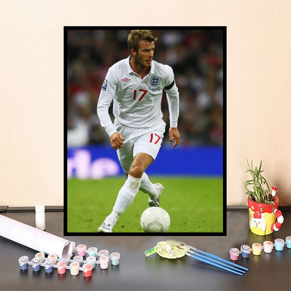 足球明星人物手绘diy填色数字油画送男友卧室挂画贝克汉姆c罗梅西