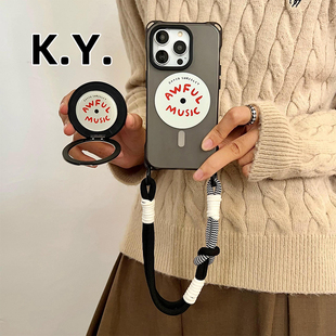 新款 四角开孔findX8斜挎可背小米15ULTRA 唱片360°旋转磁吸支点挂绳手机壳适用苹果16PROMAX华为mate70pro