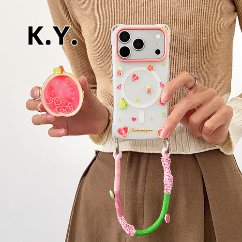 高级芭乐摇摇乐磁吸支架手机壳带挂绳适用于苹果17PRO可斜挎背带华为MATE80PRO手提腕带小米17ProMax防摔OPPO