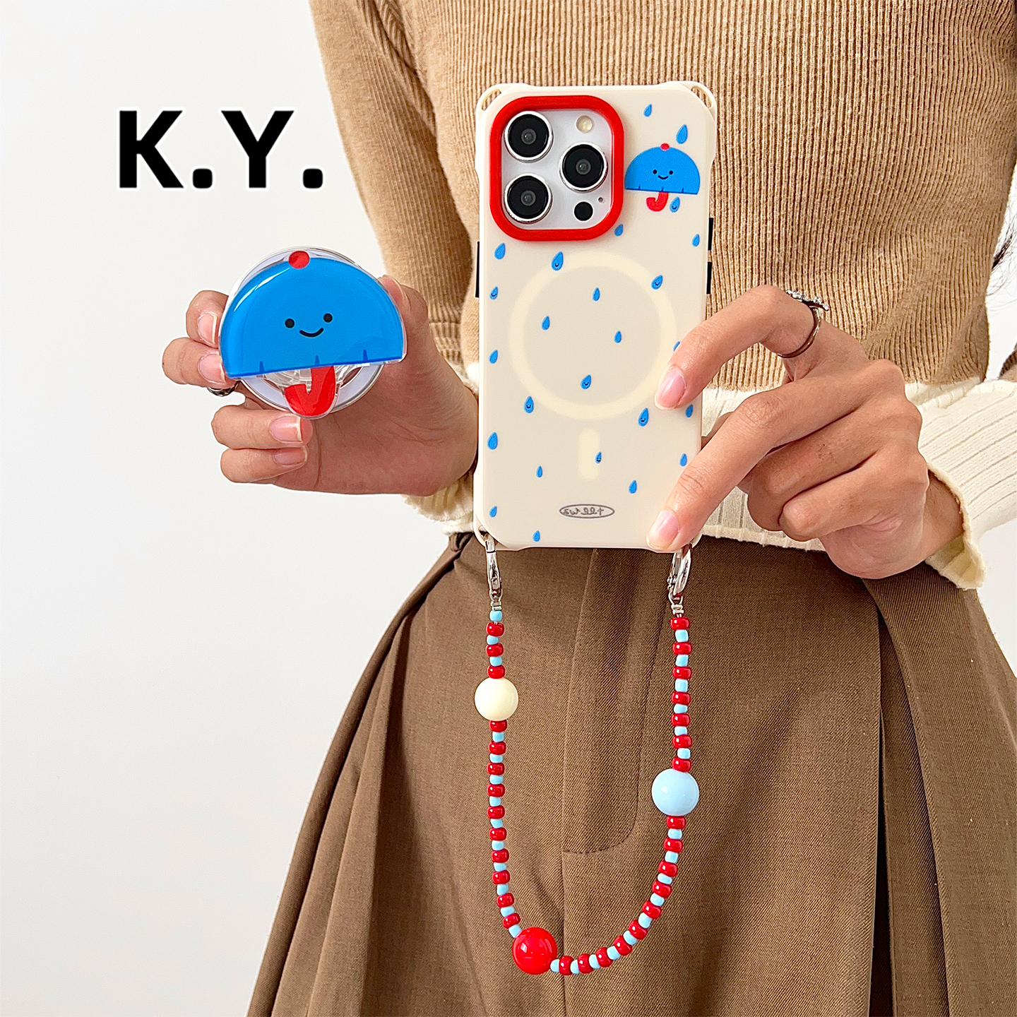 新款苹果17PROMAX蓝色雨伞支架磁吸手机壳挂绳适用于华为mate70斜挎可背15PRO四角开孔vivox200U保护套FINDX8