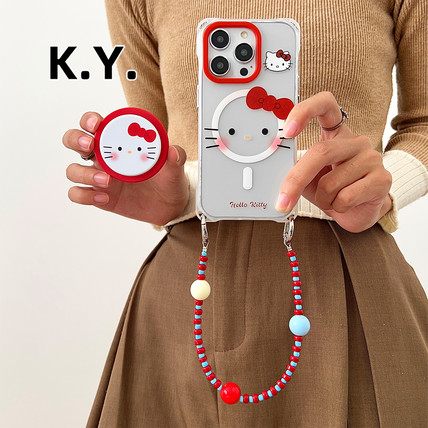 新款iPhone17promax磁吸手机壳斜挎挂绳适用于苹果华为mate60PRO凯蒂猫磁吸支架小米17手提绳FINDX8U防摔硬壳