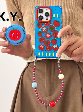 满屏番茄新款苹果17promax带支架磁吸手机壳挂绳适用于华为MATE60PRO斜挎可背16pro保护壳小米15ULTRA简约