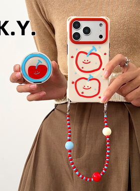 红蓝苹果磁吸旋转支架手机壳带挂绳可背带苹果17pro手提斜挎可背iphone16promax防摔硬壳华为mate80pro简约风