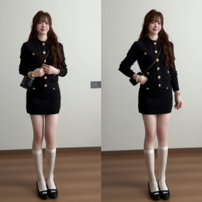 2025新款千金系针织套装连衣裙子女秋冬季小个子香风包臀短裙