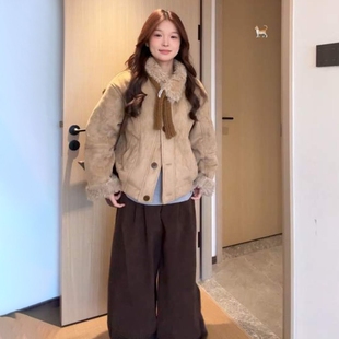 今年流行美拉德复古毛绒外套女独特漂亮初冬仿羊羔绒保暖棉服