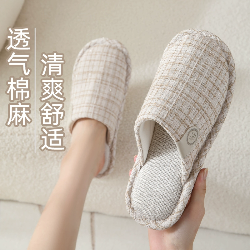 四季春秋布拖鞋棉麻吸汗不臭脚月子保暖棉拖鞋女防滑情侣居家夏天