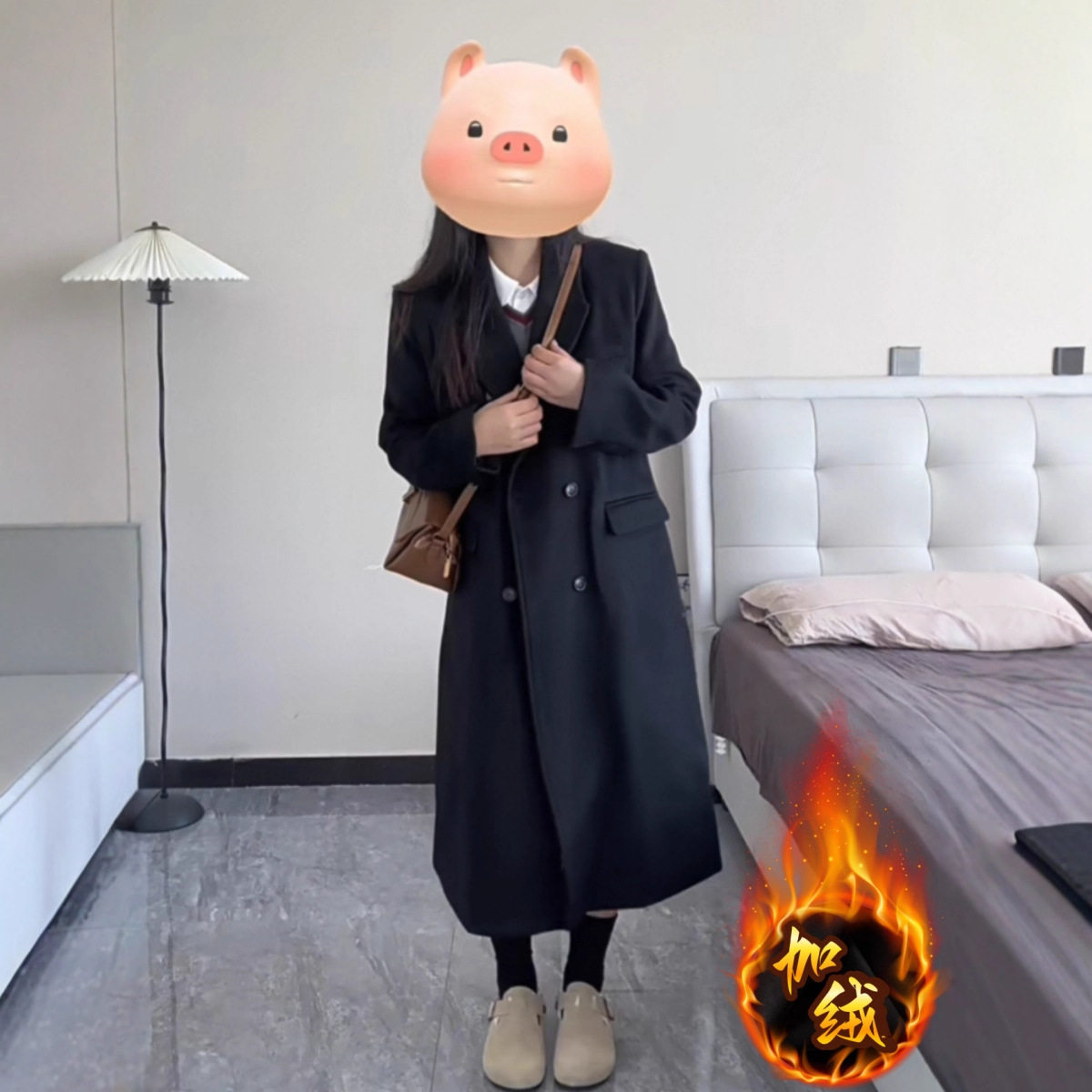 2026年秋冬季新款加绒加厚毛呢大衣女中长款过膝小个子毛呢女外套