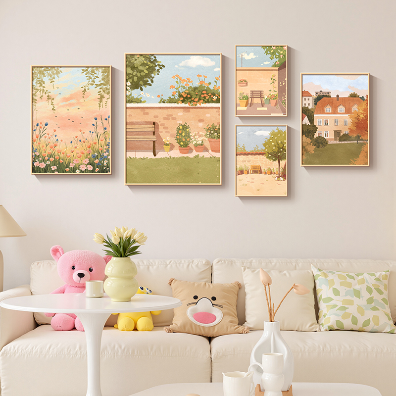 童话小镇客厅背景墙装饰画