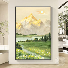 《日照金山》纯手绘油画客厅肌理感落地装饰画大芬村入户玄关挂画