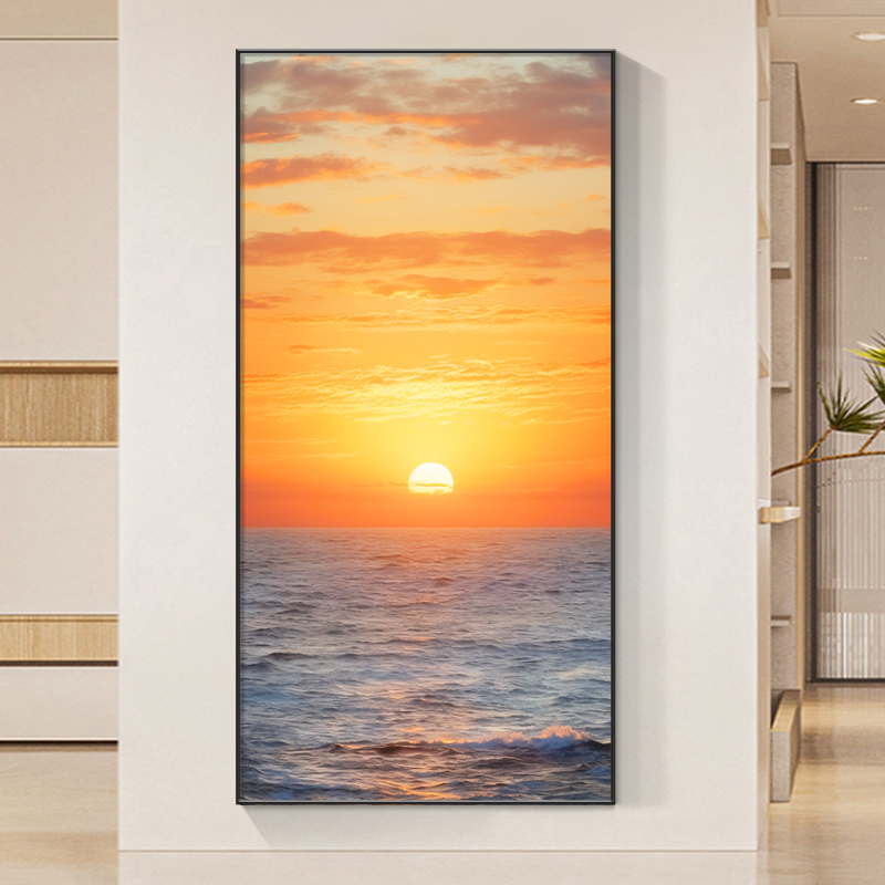 海上日出东方入户玄关装饰画高级感客厅走廊过道挂画新款轻奢壁画