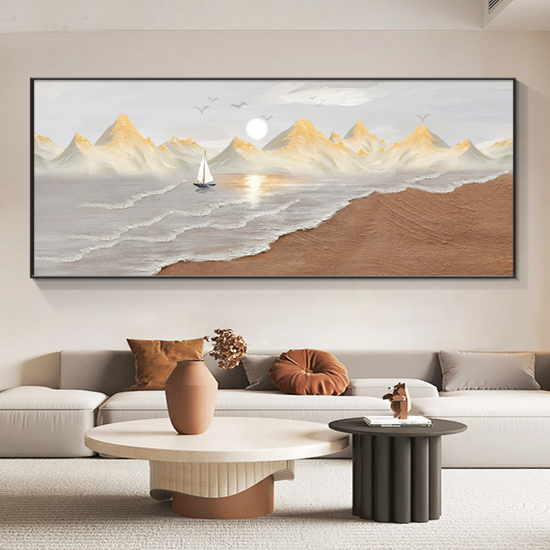 日照金山客厅海浪装饰画北欧