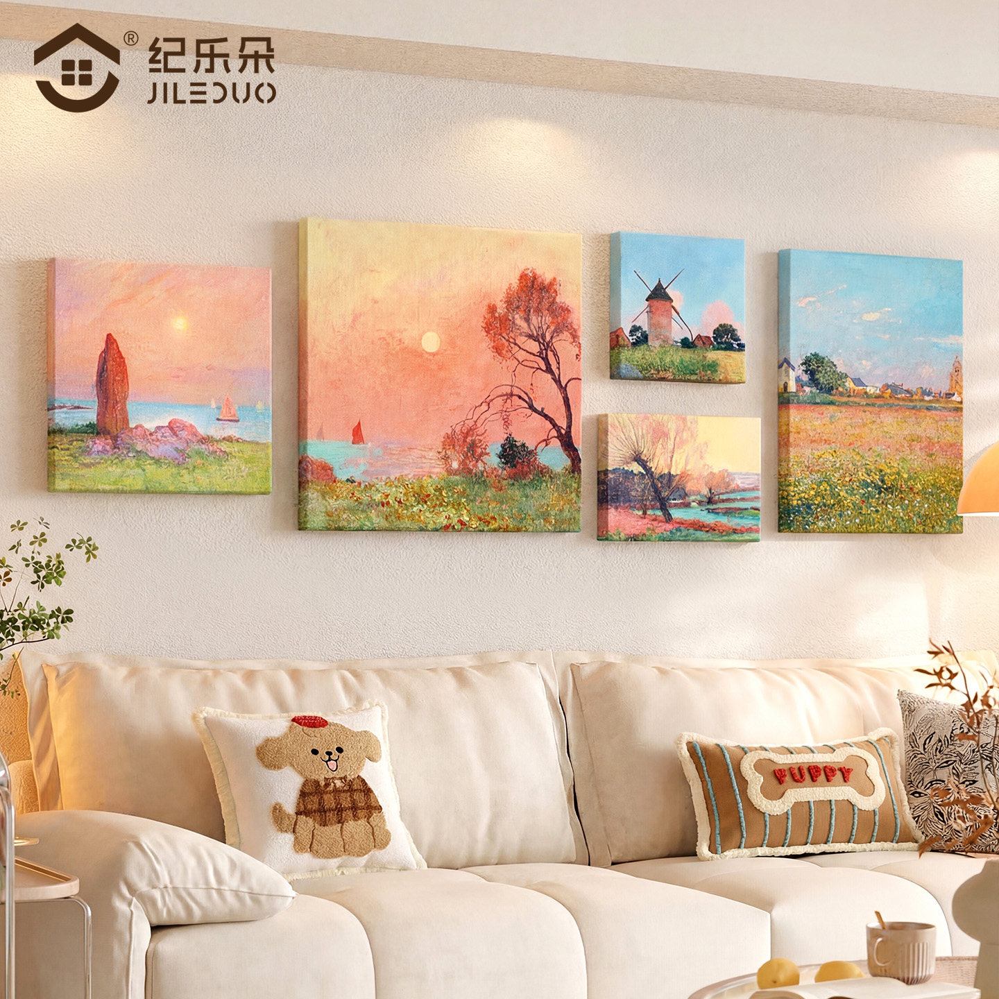 莫奈日出印象油画2026新款风景客厅装饰画沙发背景墙立体砂岩挂画