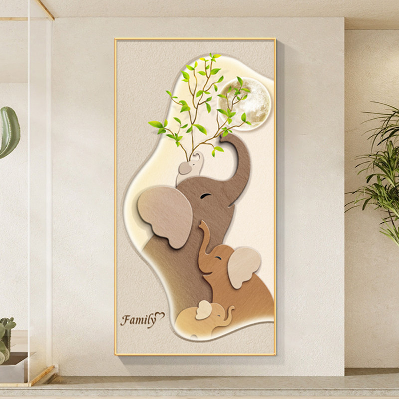 大象玄关挂画奶油风入户客厅走廊过道尽头高级感装饰画寓意好壁画