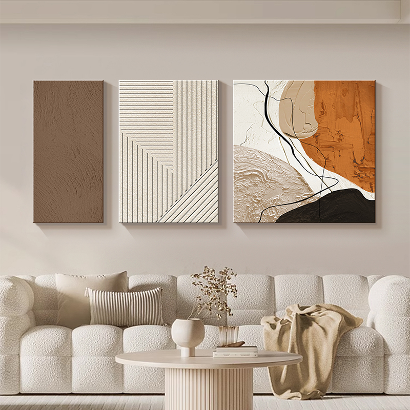 现代简约抽象艺术客厅装饰画高级轻奢感沙发背景墙挂画餐厅三联画图片