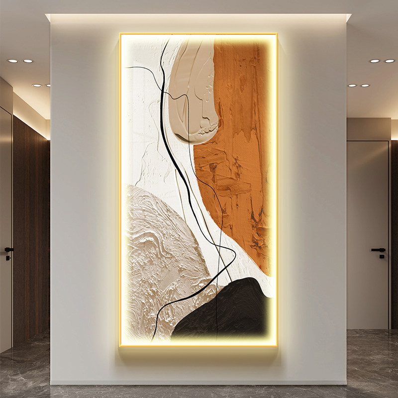 抽象艺术玄关灯光画 画可定制带灯装饰画 画现代简约入户走廊竖版图片