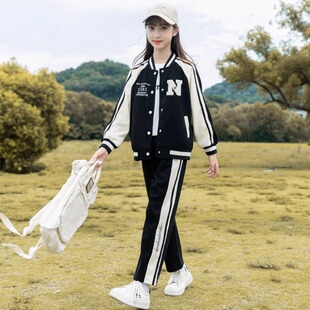 初中生运动服套装女童春秋季2025新款中大儿童棒球服外套春秋学院