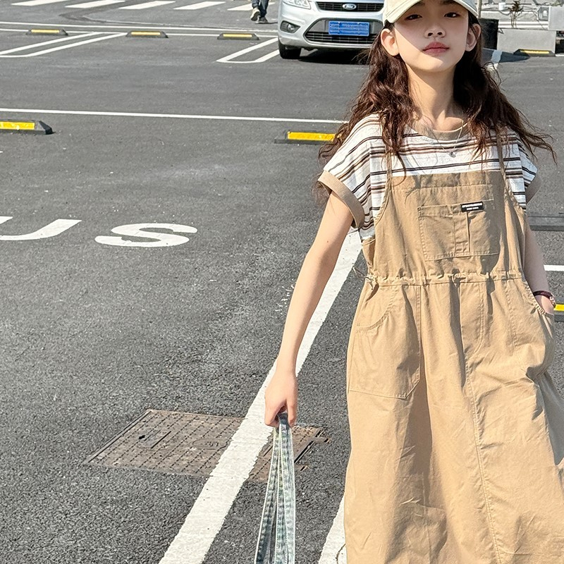 女童假两件连衣裙2025夏装新款