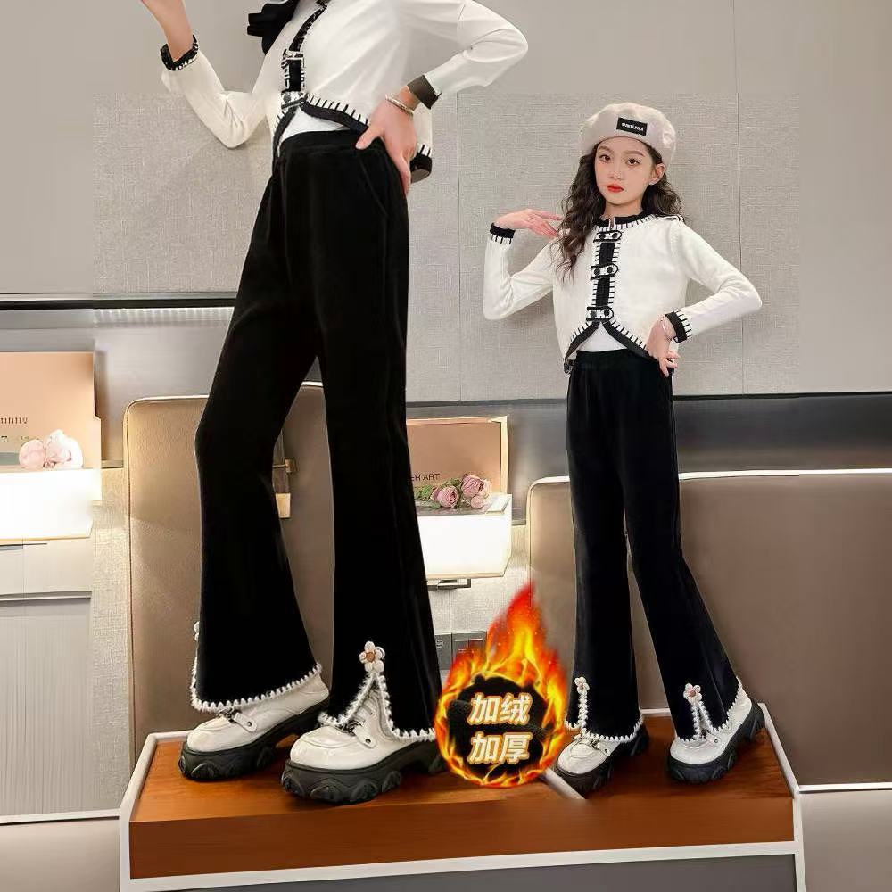 女童裤子新款加绒阔腿裤宽松