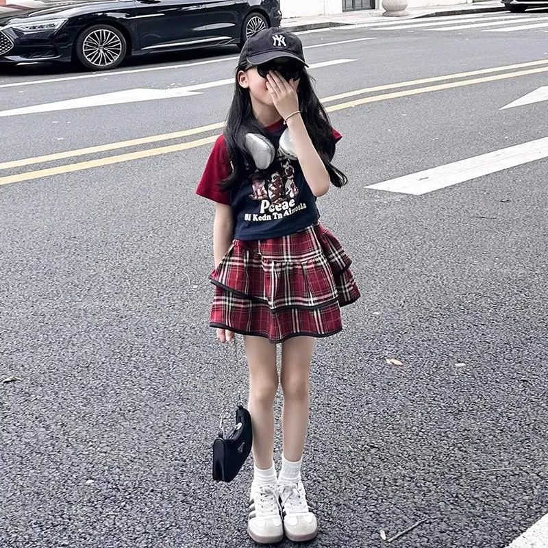 女童2025新款夏季时髦个性两件套中小学生洋气炸街T恤格子裙套装,童装/婴儿装/亲子装,套装,淘宝优惠券,粉丝福利购,淘宝优惠卷