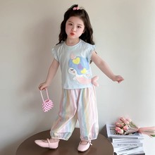 女小童夏季美人鱼T恤套装2025新款儿童防蚊裤时髦两件套宝宝夏装