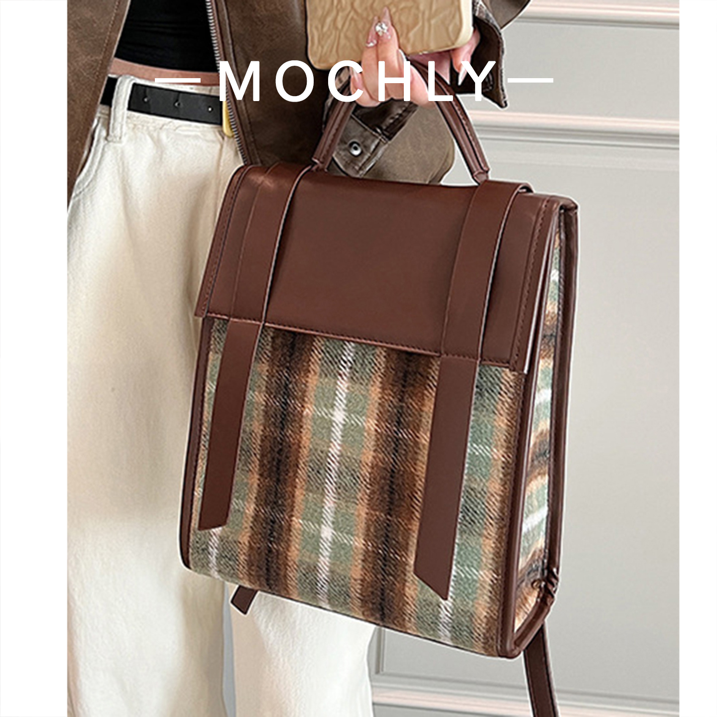 复古格学院风双肩包2025新款上课通勤大容量女背包大学生休闲书包