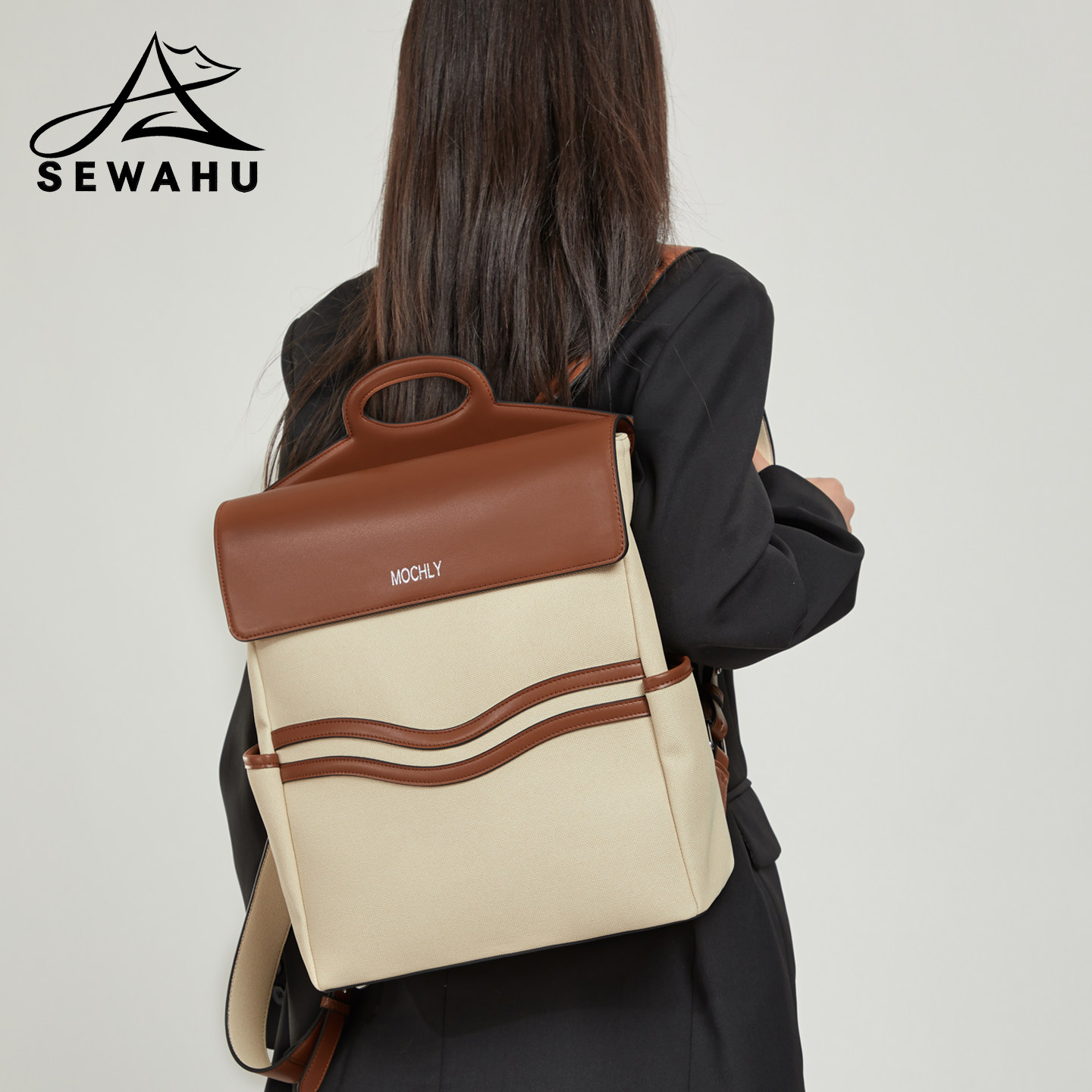 双肩包女高级感小众上班通勤电脑商务背包皮质休闲百搭大学生书包