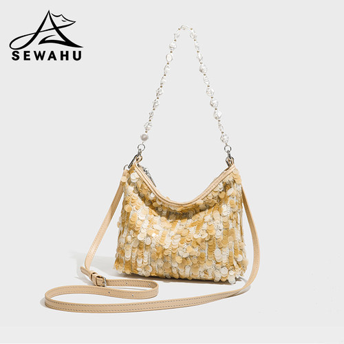 SEWAHU秋冬新款亮片珍珠链腋下包