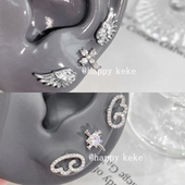 F136医用钛合金闪闪翅膀叠戴耳钉女1.2粗外螺旋耳骨钉耳饰送礼物