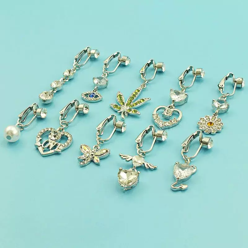 [Faux Fake Belly Butterfly Fake Belly Piercing Heart Clip On]
