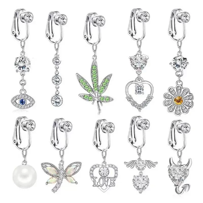 [Faux Fake Belly Butterfly Fake Belly Piercing Heart Clip On]
