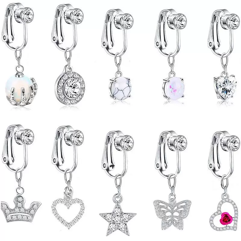 [Faux Fake Belly Butterfly Fake Belly Piercing Heart Clip On]