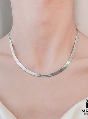 美汝仙 s925纯银极简风扁蛇骨素链项链嘻哈潮流小众设计感百搭