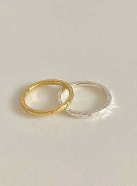 美汝仙 不规则纹理戒指女纯银网红博主简约捶打设计单戒轻奢高级