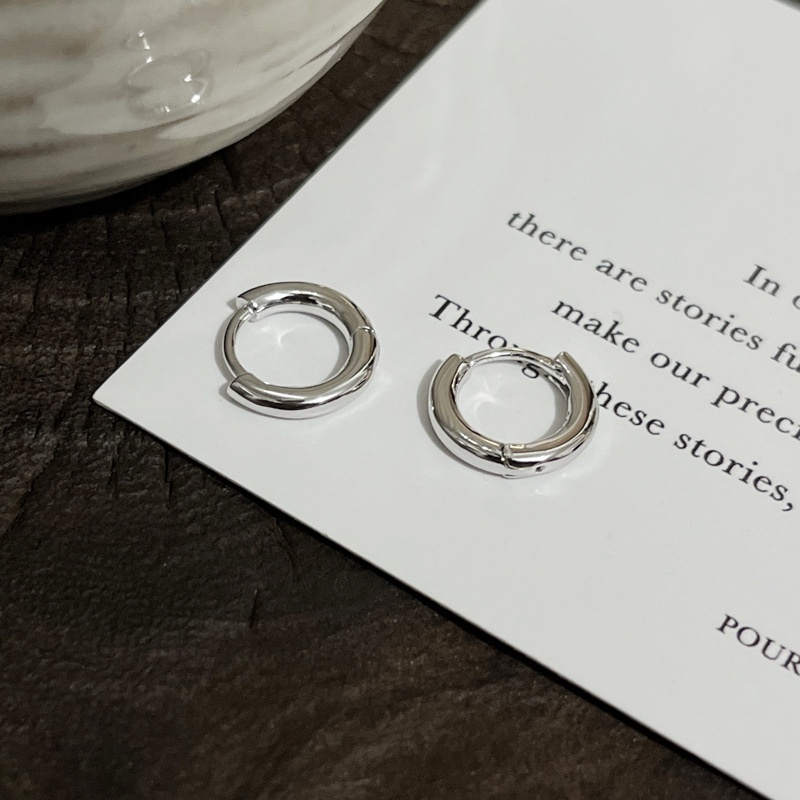 美汝仙 纯银光面圆圈耳扣女简约小众设计时尚百搭个性基础款耳饰