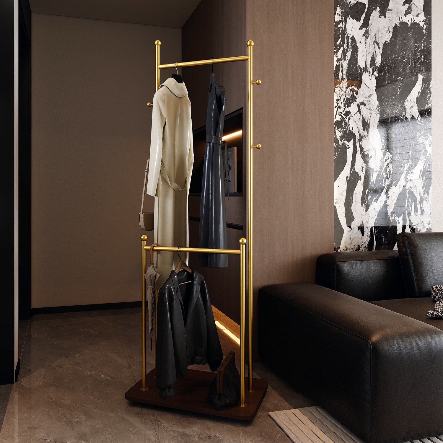 双杆中古风衣帽架落地立式挂衣架客厅卧室玄关入户家用收纳挂衣杆,住宅家具,衣帽架,淘宝优惠券,粉丝福利购,淘宝优惠卷