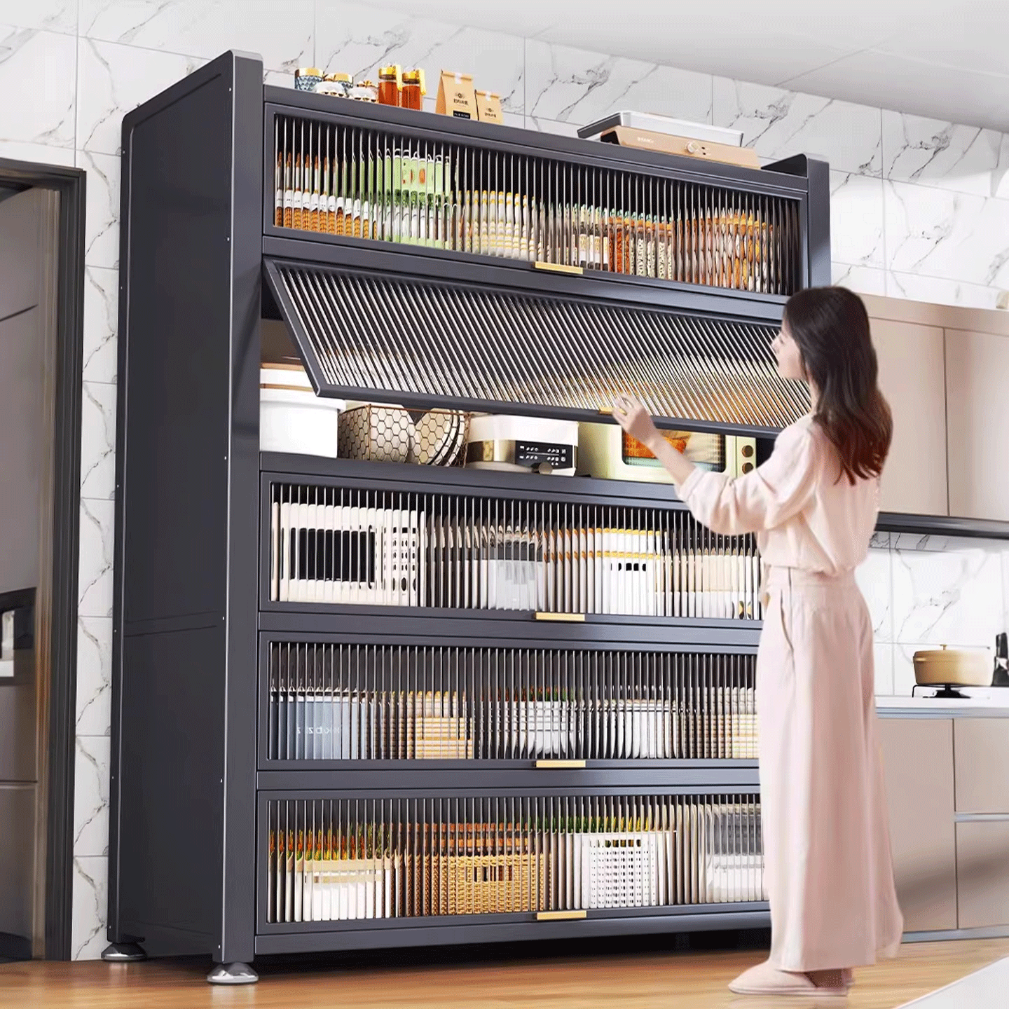 厨房微波炉置物架带门多功能多层防尘橱柜落地碳钢餐边柜收纳柜子,厨房/烹饪用具,微波炉置物架,淘宝优惠券,粉丝福利购,淘宝优惠卷